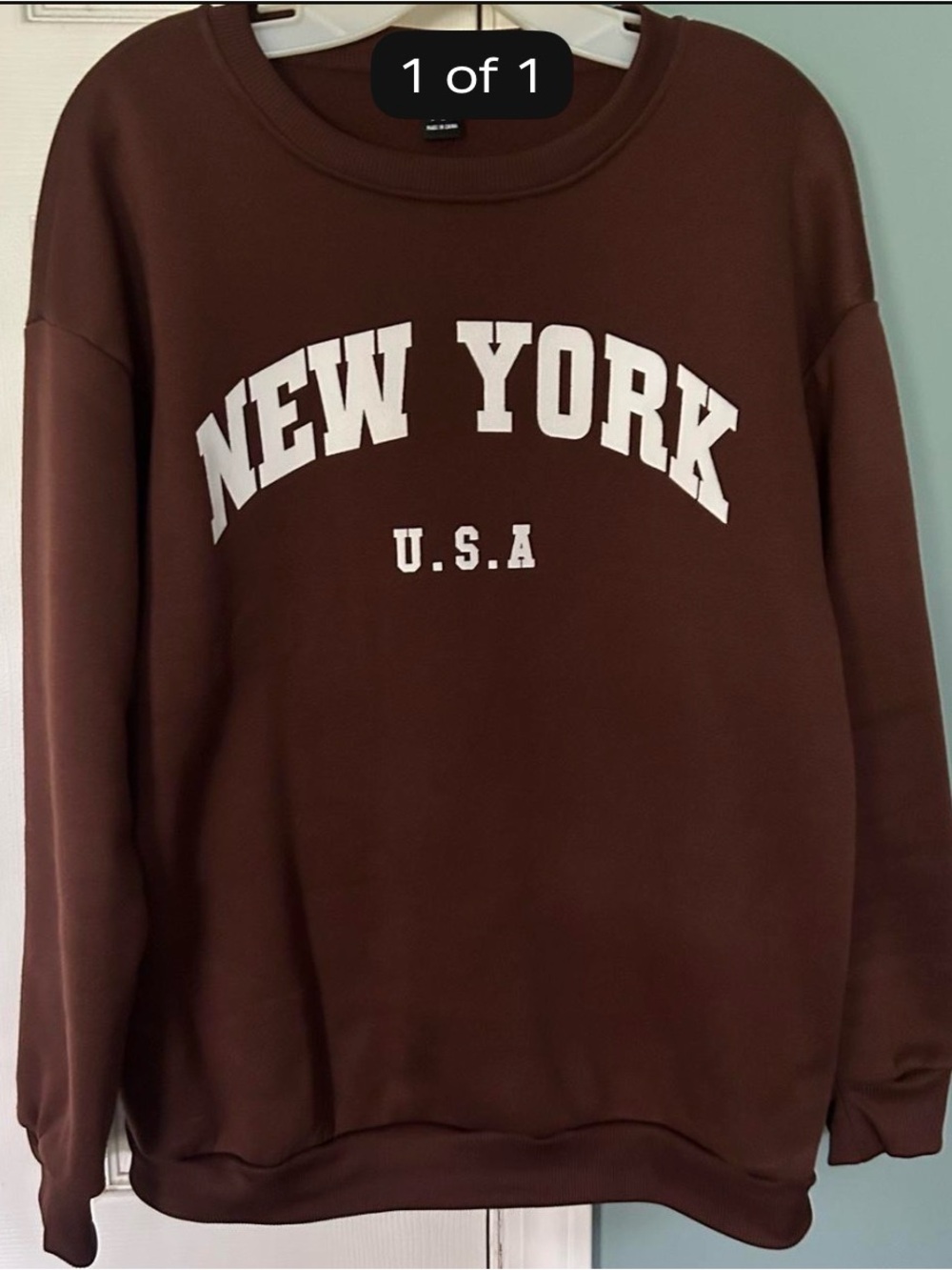 SHEIN Brown 'NEW YORK U.S.A' Crewneck Sweatshirt